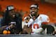 MIAMI GARDENS, FL - JANUARY 03: Sammy Watkins #5 and Tajh Boyd #10 of the Clemson Tigers speak to the media after defeating the Ohio State Buckeyes during the Discover Orange Bowl at Sun Life Stadium on January 3, 2014 in Miami Gardens, Florida. Clemson d