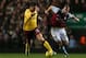 BIRMINGHAM, ENGLAND - NOVEMBER 24: Olivier Giroud of Arsenal and Ron Vlaar of Aston Villa battle for the ball during the Barclays Premier League match between Aston Villa and Arsenal at Villa Park on November 24, 2012 in Birmingham, England. (Photo by J