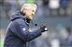 Jan 11, 2014; Seattle, WA, USA; Seattle Seahawks head coach Pete Carroll celebrates after a play against the New Orleans Saints during the first half of the 2013 NFC divisional playoff football game at CenturyLink Field. Mandatory Credit: Joe Nicholson-US