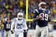Jan 11, 2014; Foxborough, MA, USA; New England Patriots running back LeGarrette Blount (29) runs for a touchdown against the Indianapolis Colts in the second half during the 2013 AFC divisional playoff football game at Gillette Stadium. Mandatory Credit: