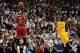 Dec 18, 2013; Miami, FL, USA; Miami Heat small forward LeBron James (6) shoots past Indiana Pacers small forward Paul George (24) during the second half at American Airlines Arena. Miami won 97-94. Mandatory Credit: Steve Mitchell-USA TODAY Sports