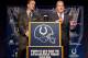 INDIANAPOLIS, IN - MARCH 07: Peyton Manning (L) listens as Indianapolis Colts owner Jim Irsay speaks at a press conference announcing Manning's release from the Colts at Indiana Farm Bureau Football Center on March 7, 2012 in Indianapolis, Indiana. (Pho