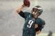 PHILADELPHIA, PA - DECEMBER 8: Quarterback Nick Foles #9 of the Philadelphia Eagles warms up in the snow before the start of a game against the Detroit Lions at Lincoln Financial Field on December 8, 2013 in Philadelphia, Pennsylvania. (Photo by Rich Schu