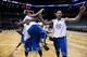Indy celebrates after the buzzer sounds.