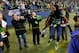 Jan 11, 2014; Seattle, WA, USA; Seattle Seahawks cornerback Richard Sherman (25) celebrates after the 2013 NFC divisional playoff football game against the New Orleans Saints at CenturyLink Field. The Seahawks defeated the Saints 23-15. Mandatory Credit: