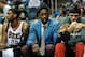 Nov 9, 2013; Milwaukee, WI, USA; Milwaukee Bucks center Larry Sanders (center) sits on the bench with guard O.J. Mayo (left) and forward Ersan Ilyasova (right) in the 2nd quarter at BMO Harris Bradley Center. Sanders did not play after suffering a hand i