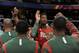 CLEVELAND, OH - OCTOBER 8: Larry Sanders #8 of the Milwaukee Bucks runs out before the game against the Cleveland Cavaliers at The Quicken Loans Arena on October 8, 2013 in Cleveland, Ohio. NOTE TO USER: User expressly acknowledges and agrees that, by do