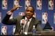 May 9, 2013; Denver, CO, USA; Denver Nuggets general manager Masai Ujiri during the press conference naming him NBA executive of the year at the Pepsi Center. Mandatory Credit: Chris Humphreys-USA TODAY Sports