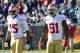 Jan 12, 2014; Charlotte, NC, USA; San Francisco 49ers wide receivers Michael Crabtree (15) and Anquan Boldin (81) on the field during the third quarter of the 2013 NFC divisional playoff football game at Bank of America Stadium. Mandatory Credit: Bob Donn