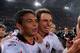 ROME, ITALY - MAY 07: Thiago Silva and Zlatan Ibrahimovic of Milan celebrate the victory after the Serie A match between AS Roma and AC Milan at Stadio Olimpico on May 7, 2011 in Rome, Italy. (Photo by Giuseppe Bellini/Getty Images)