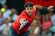 SYDNEY, AUSTRALIA - JANUARY 11: Juan Martin Del Potro of Argentina plays a backhand in the mens singles final against Bernard Tomic of Australia during day seven of the Sydney International at Sydney Olympic Park Tennis Centre on January 11, 2014 in Sydn
