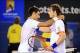 Jan 27, 2012; Melbourne, AUSTRALIA; Novak Djokovic (SRB), left, hugs Andy Murray (GBR) after their match on day twelve of the 2012 Australian Open at Melbourne Park. Mandatory Credit: Pierre Lahalle/Presse Sports via USA TODAY Sports
