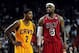 Feb 24, 2013; Miami, FL, USA; Cleveland Cavaliers point guard Kyrie Irving (2) and Miami Heat small forward LeBron James (6) during the second half at the American Airlines Arena. MIami won 109-105. Mandatory Credit: Steve Mitchell-USA TODAY Sports
