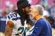 Oct 17, 2013; Phoenix, AZ, USA; Seattle Seahawks cornerback Richard Sherman (left) with head coach Pete Carroll against the Arizona Cardinals at University of Phoenix Stadium. Mandatory Credit: Mark J. Rebilas-USA TODAY Sports