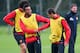 MANCHESTER, ENGLAND - OCTOBER 22: Anderson and Javier Hernandez of Manchester United joke around during a training session at Aon Training Complex on October 22, 2013 in Manchester, England. (Photo by Alex Livesey/Getty Images)