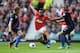 MANCHESTER, ENGLAND - SEPTEMBER 14: Anderson of Manchester United takes on Dwight Gayle (L) and Jason Puncheon of Crystal Palace (R) during the Barclays Premier League match between Manchester United and Crystal Palace at Old Trafford on September 14, 20