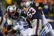 FOXBORO, MA - JANUARY 11: LeGarrette Blount #29 of the New England Patriots runs the ball against Josh Chapman #96 of the Indianapolis Colts during the AFC Divisional Playoff game at Gillette Stadium on January 11, 2014 in Foxboro, Massachusetts. (Phot