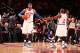 NEW YORK, NY - JANUARY 9: Carmelo Anthony #7 and Raymond Felton #2 of the New York Knicks celebrate during the game against the Miami Heat at Madison Square Garden in New York City on January 9, 2014. NOTE TO USER: User expressly acknowledges and agrees