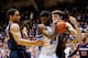 DURHAM, NC - JANUARY 13: Malcolm Brogdon #15 and Joe Harris #12 of the Virginia Cavaliers battle for a rebound with Amile Jefferson #21 of the Duke Blue Devils during a game at Cameron Indoor Stadium on January 13, 2014 in Durham, North Carolina. (Photo