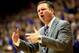 LAWRENCE, KS - DECEMBER 21: Head coach Bill Self of the Kansas Jayhawks reacts from the bench during the game against the Georgetown Hoyas at Allen Fieldhouse on December 21, 2013 in Lawrence, Kansas. (Photo by Jamie Squire/Getty Images)