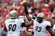 COLUMBUS, OH - OCTOBER 20: Kawann Short #93 is congratulated by Bruce Gaston #90, both of the Purdue Boilermakers after recovering a fumble during the first quarter against the Ohio State Buckeyes on October 20, 2012 at Ohio Stadium in Columbus, Ohio. (P