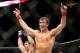 July 14, 2012; Portland, OR, USA; Luke Rockhold celebrates his win over Tim Kennedy in the middleweight championship fight at MMA Strikeforce at the Rose Garden Arena. Mandatory Credit: Scott Olmos-USA TODAY Sports