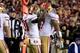LANDOVER, MD - NOVEMBER 25: Wide receiver Anquan Boldin #81 and quarterback Colin Kaepernick #7 of the San Francisco 49ers celebrate after Boldin catches a 19-yard touchdown in the first quarter against the Washington Redskins at FedExField on November 2