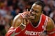 Jan 13, 2014; Boston, MA, USA; Houston Rockets power forward Dwight Howard (12) gestures at a fan during the second half of Houston's 104-92 win over the Boston Celtics at TD Garden. Mandatory Credit: Winslow Townson-USA TODAY Sports