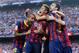 BARCELONA, SPAIN - OCTOBER 26: Neymar (C) of FC Barcelona celebrates with his team-mates after scoring the opening goal during the La Liga match between FC Barcelona and Real Madrid CF at Camp Nou on October 26, 2013 in Barcelona, Spain. (Photo by David
