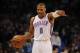 Dec 22, 2013; Oklahoma City, OK, USA; Oklahoma City Thunder point guard Russell Westbrook (0) directs his team in action against the Toronto Raptors during the third quarter at Chesapeake Energy Arena. Mandatory Credit: Mark D. Smith-USA TODAY Sports