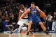 January 30, 2013; New York, NY, USA; Orlando Magic forward Hedo Turkoglu (15) is defended by New York Knicks guard Raymond Felton (2) during the third quarter of an NBA game at Madison Square Garden. Mandatory Credit: Brad Penner-USA TODAY Sports