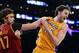 Jan 14, 2014; Los Angeles, CA, USA; Cleveland Cavaliers center Anderson Varejao (17) fouls Los Angeles Lakers center Pau Gasol (16) in the second half of the game at Staples Center. Cleveland Cavaliers won 120-118. Mandatory Credit: Jayne Kamin-Oncea-USA