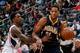 ATLANTA, GA - JANUARY 08: Danny Granger #33 of the Indiana Pacers drives against Louis Williams #3 of the Atlanta Hawks at Philips Arena on January 8, 2014 in Atlanta, Georgia. NOTE TO USER: User expressly acknowledges and agrees that, by downloading an