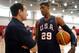 LAS VEGAS, NV - JULY 23: Head Coach Mike Krzyzewski of the USA Basketball Men's National Team talks with Paul George #29 during practice at Training Camp at the Mendenhall Center on July 23, 2013, in Las Vegas, Nevada. NOTE TO USER: User expressly ackno