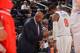 NEW YORK, NY - DECEMBER 11: Head Coach Mike Woodson draws up a play for J.R. Smith #8 of the New York Knicks against the Chicago Bulls during the game on December 11, 2013 at Madison Square Garden in New York City, New York. NOTE TO USER: User expressly a