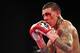 Jan 19, 2013; New York, NY, USA; Gabriel Rosado looks on against Gennady Golovkin (not pictured) during their WBA,IBO World Middleweight Title bout at the Theater at Madison Square Garden. Golovkin won via seventh round TKO after Rosado's corner threw in
