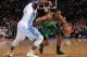 DENVER, CO - January 7: Jordan Crawford #27 of the Boston Celtics drives to the basket against the Denver Nuggets on January 7, 2014 at the Pepsi Center in Denver, Colorado. NOTE TO USER: User expressly acknowledges and agrees that, by downloading and/or