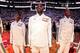 MIAMI, FL - JUNE 9: Miami Heat players, from left, Mario Chalmers #15, Joel Anthony #50 and James Jones #22 listen to the National Anthem before playing against the San Antonio Spurs during Game Two of the 2013 NBA Finals on June 9, 2013 at American Airli