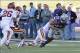 Nov 2, 2013; Manhattan, KS, USA; Iowa State Cyclones defensive end Cory Morrissey (48) forces a fumble by Kansas State Wildcats running back John Hubert (33) during the second half at Bill Snyder Family Stadium. The Wildcats defeat the Cyclones 41-7. Mand