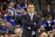 Jan 14, 2014; Omaha, NE, USA; Butler Bulldogs head coach Brandon Miller reacts during their NCAA basketball game against the Creighton Bluejays at the CenturyLink Center. Mandatory Credit: Dave Weaver-USA TODAY Sports