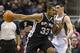 Dec 11, 2013; Milwaukee, WI, USA; San Antonio Spurs forward Boris Diaw (33) dribbles the ball as Milwaukee Bucks forward Ersan Ilyasova (7) defends during the second quarter at BMO Harris Bradley Center. Mandatory Credit: Jeff Hanisch-USA TODAY Sports