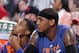 PORTLAND, OR - NOVEMBER 25: Carmelo Anthony #7 of the New York Knicks sits on the bench against the Portland Trail Blazers on November 25, 2013 at the Moda Center Arena in Portland, Oregon. NOTE TO USER: User expressly acknowledges and agrees that, by do