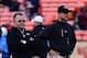 August 30, 2012; San Francisco, CA, USA; San Francisco 49ers offensive coordinator Greg Roman (left) and head coach Jim Harbaugh (right) watch before the game against the San Diego Chargers at Candlestick Park. Mandatory Credit: Kyle Terada-USA TODAY Spor