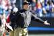 Jan 12, 2014; Charlotte, NC, USA; San Francisco 49ers head coach Jim Harbaugh reacts during the third quarter of the 2013 NFC divisional playoff football game against the Carolina Panthers at Bank of America Stadium. Mandatory Credit: Bob Donnan-USA TODAY