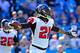 CHARLOTTE, NC - NOVEMBER 03: Desmond Trufant #21 of the Atlanta Falcons reacts after intercepting a pass from Cam Newton #1 of the Carolina Panthers during play at Bank of America Stadium on November 3, 2013 in Charlotte, North Carolina. (Photo by Grant