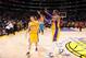 LOS ANGELES, CA - JANUARY 29: Steve Nash #10 and Dwight Howard #12 of the Los Angeles Lakers celebrate their victory over the New Orleans Hornets at Staples Center on January 29, 2013 in Los Angeles, California. NOTE TO USER: User expressly acknowledges a