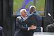 LOS ANGELES - FEBRUARY 17: Los Angeles Lakers legends Jerry West and Earvin 'Magic' Johnson hug during a statue unveiling of West at the Staples Center as part of the 2011 NBA All-Star Weekend on February 17, 2011 in Los Angeles, California. NOTE TO USER