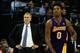 HOUSTON, TX - JANUARY 08: Head coach Mike D'Antoni of the Los Angeles Lakers watches as Nick Young #0 runs on the court during the game against the Houston Rockets at the Toyota Center on January 8, 2014 in Houston, Texas. NOTE TO USER: User expressly ac