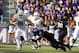 Nov 30, 2013; Fort Worth, TX, USA; Baylor Bears tight end Jordan Najvar (18) eludes TCU Horned Frogs linebacker Paul Dawson (47) during the game at Amon G. Carter Stadium. The Bears defeated the Horned Frogs 41-38. Mandatory Credit: Jerome Miron-USA TODAY