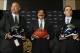 Jan 18, 2013; Jacksonville FL, USA; Jacksonville Jaguars new head coach Gus Bradley (left), owner Shad Khan (middle) and general manager Dave Caldwell pose for photos after a press conference at EverBank Field. Mandatory Credit: Phil Sears-USA TODAY Sport